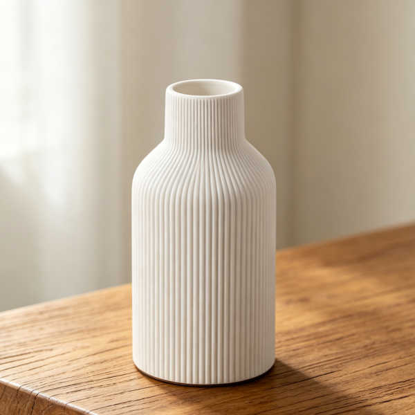 8" White Minimalist Ceramic Pampas Grass Vase
